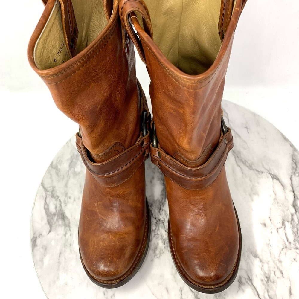 Frye Carmin Harness Short Brown Leather Boots 6 Boho Moto Whimsigoth Festival - Picture 6 of 16